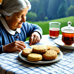 **

"A cozy scene depicting homemade biscuits and tea on a table. Focus on the warmth and comfort of the setting.  A family-friendly atmosphere, safe for work, fully clothed figures (if present, depicting a grandmother and child). Emphasize the deliciousness of the biscuits and the inviting nature of the tea.  High-quality, professional photography, perfect anatomy (if figures present), modest clothing, appropriate content."

**
