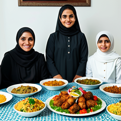 Modern Eid Feast**

"A family-friendly Eid feast showcasing a blend of traditional and healthy dishes: biryani, kebabs alongside fresh salads and fruit platters.  Displayed on a beautifully decorated table in a modest home setting. Everyone is fully clothed in appropriate Eid attire. Safe for work, appropriate content, perfect anatomy, natural proportions, professional photography, high quality."

**